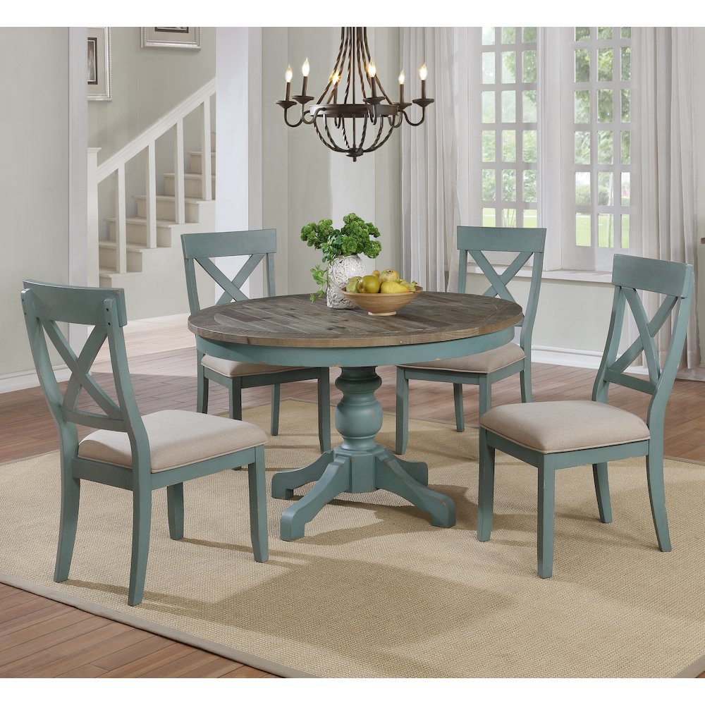 Prato 5-Piece Round Dining Table Set with Cross Back Chairs. Picture 3