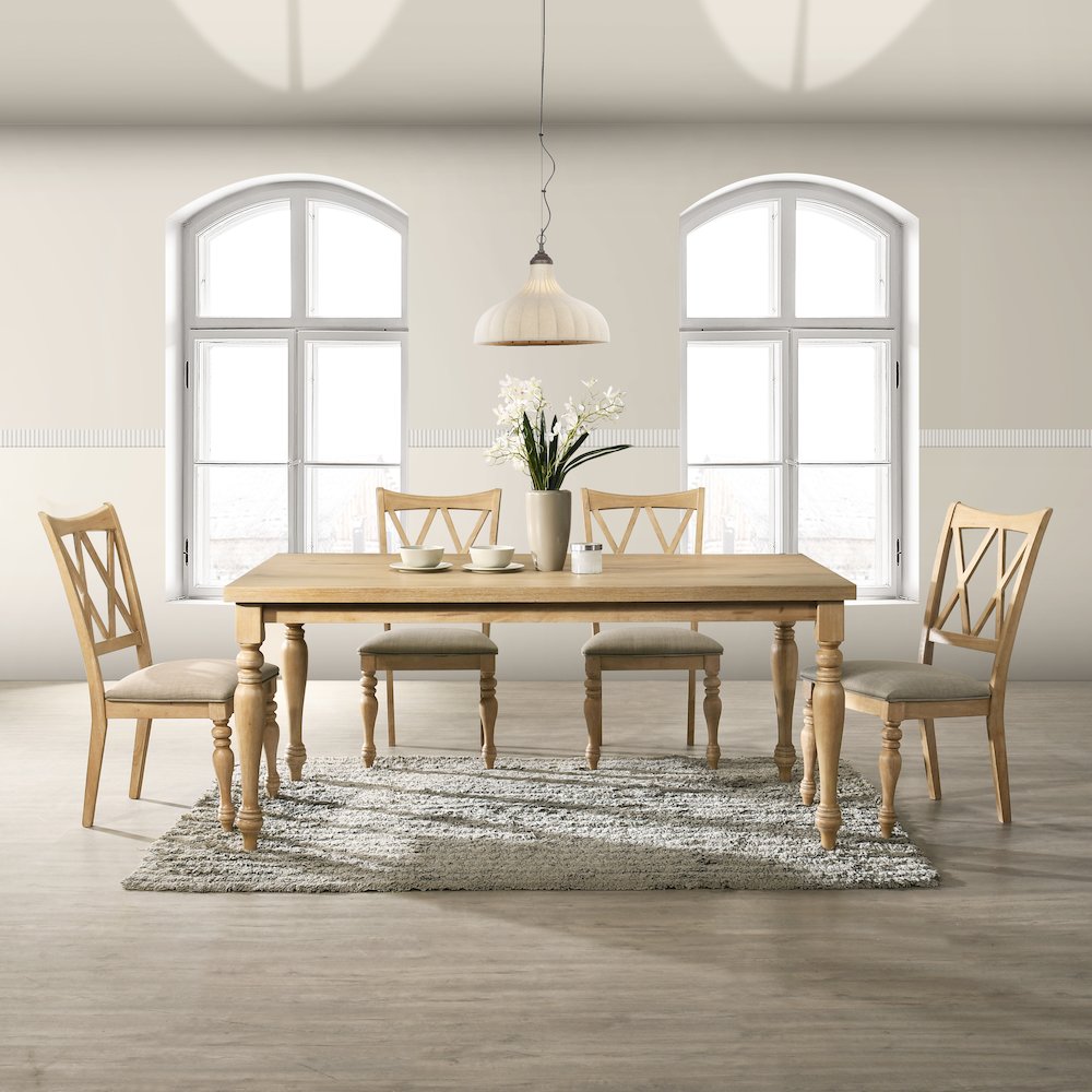 Verta 5-PC Dining Set, Dining Table with 4 Cross Back Chairs, Light Oak Finish. Picture 2