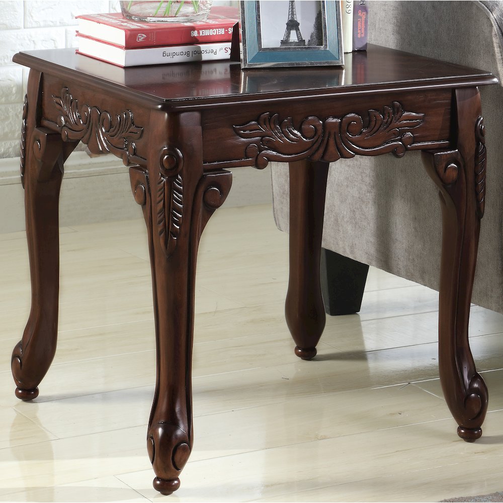 Blush Traditional Ornate Detailing Dark Cherry Finish Wood End Table. Picture 3