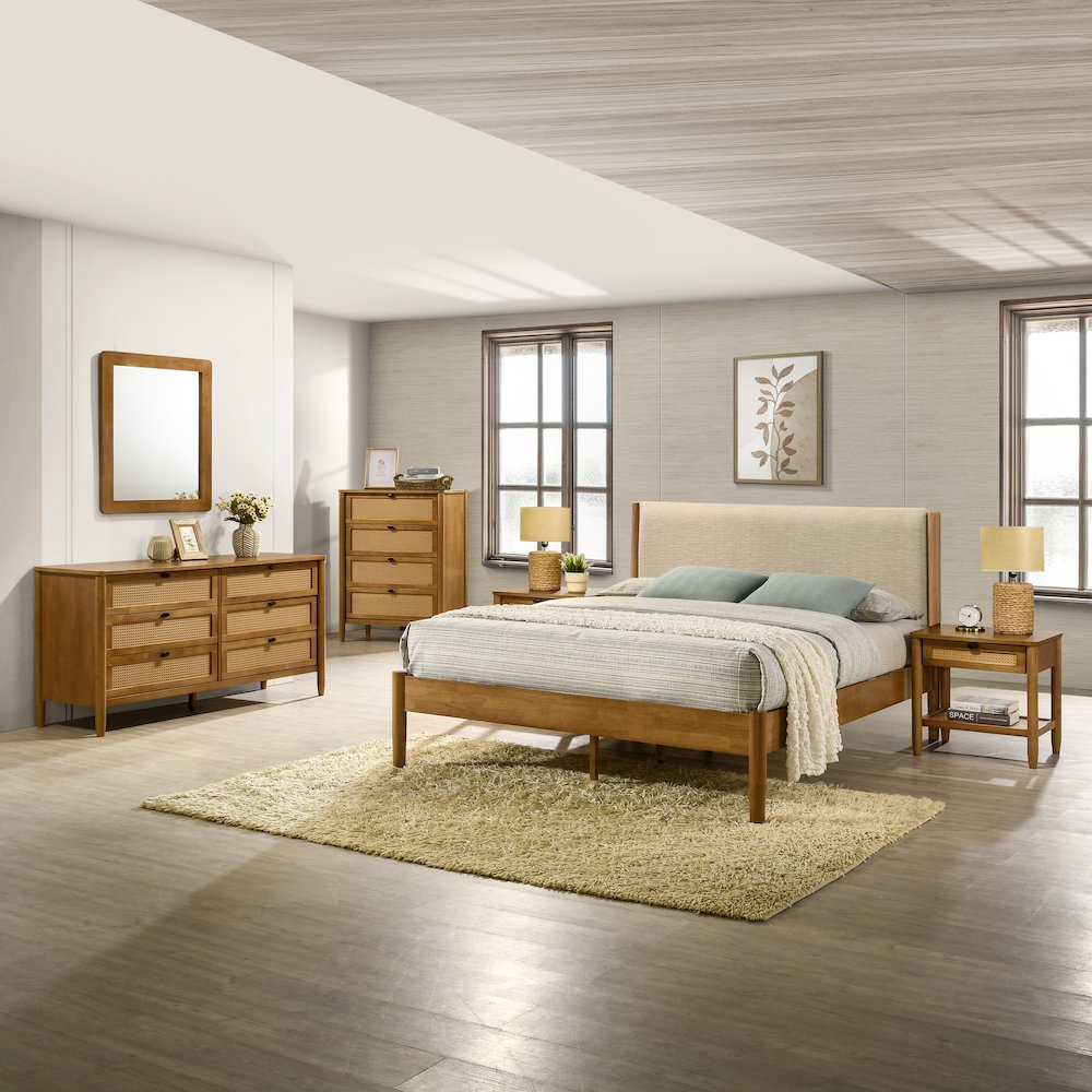 Vichy 6-Pc Bedroom Set with Queen Bed, Dresser, Mirror, 2 Nightstands, Chest. Picture 2