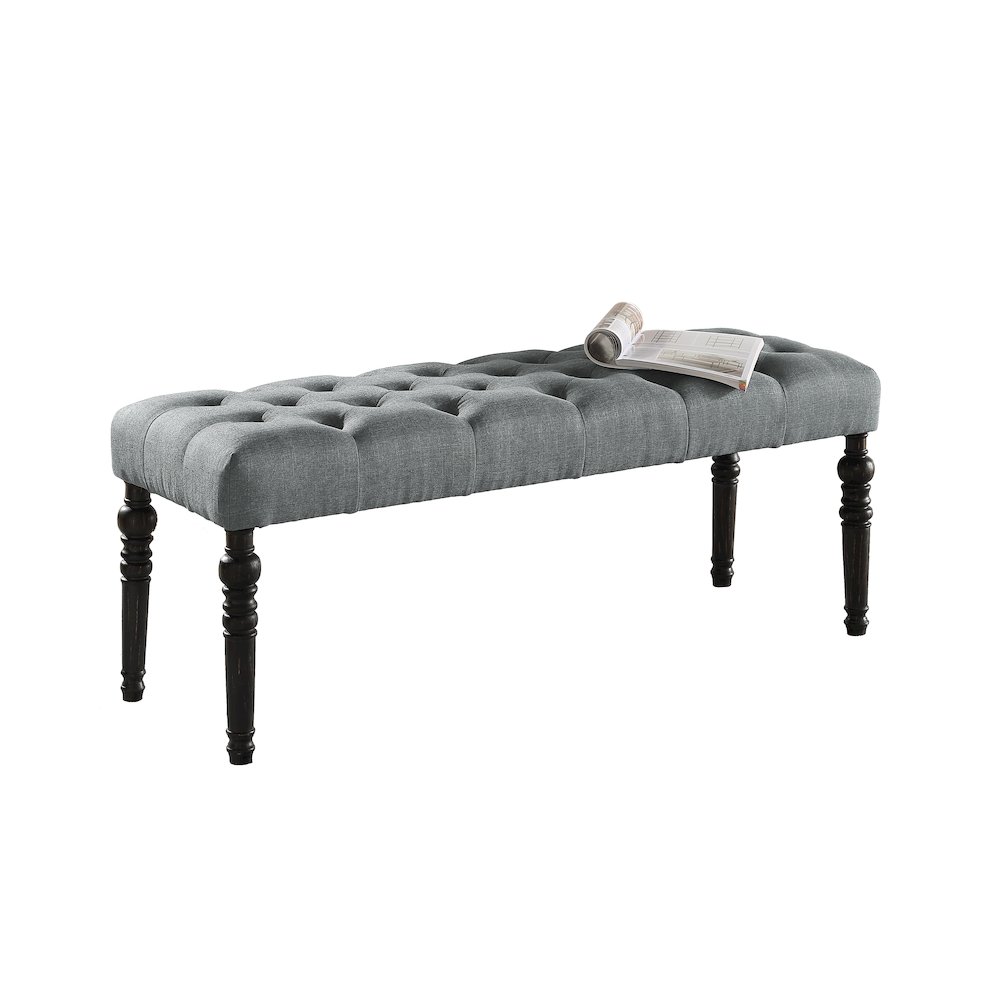 Leviton Fabric Tufted Turned Leg Dining Bench, Gray. Picture 4