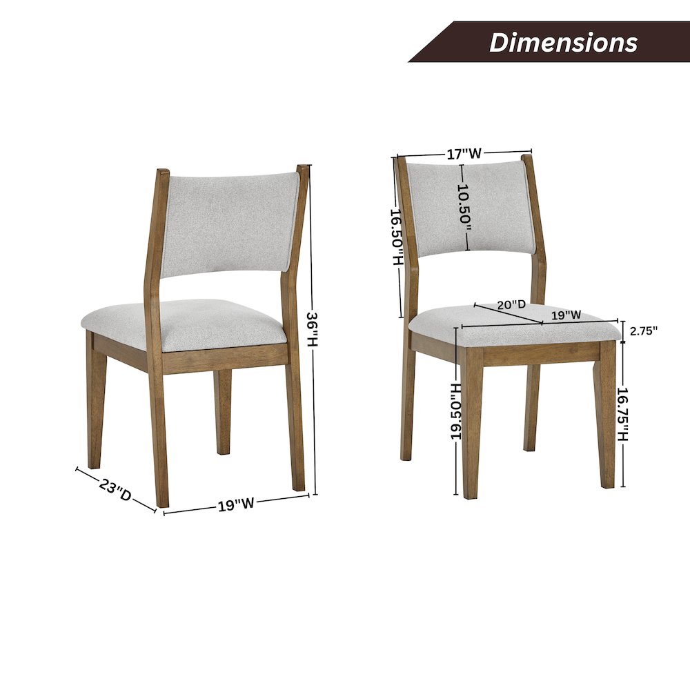 Parker Upholstered Dining Chairs, Set of 2, Light Oak and Gray. Picture 2