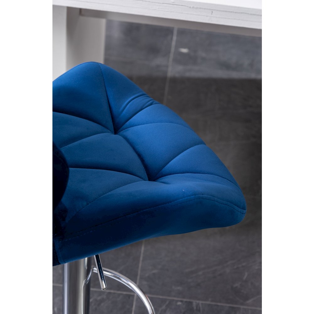 Breni Velvet Diamond Tufted Swivel Adjustable Height Barstool, Set of 2, Blue. Picture 11