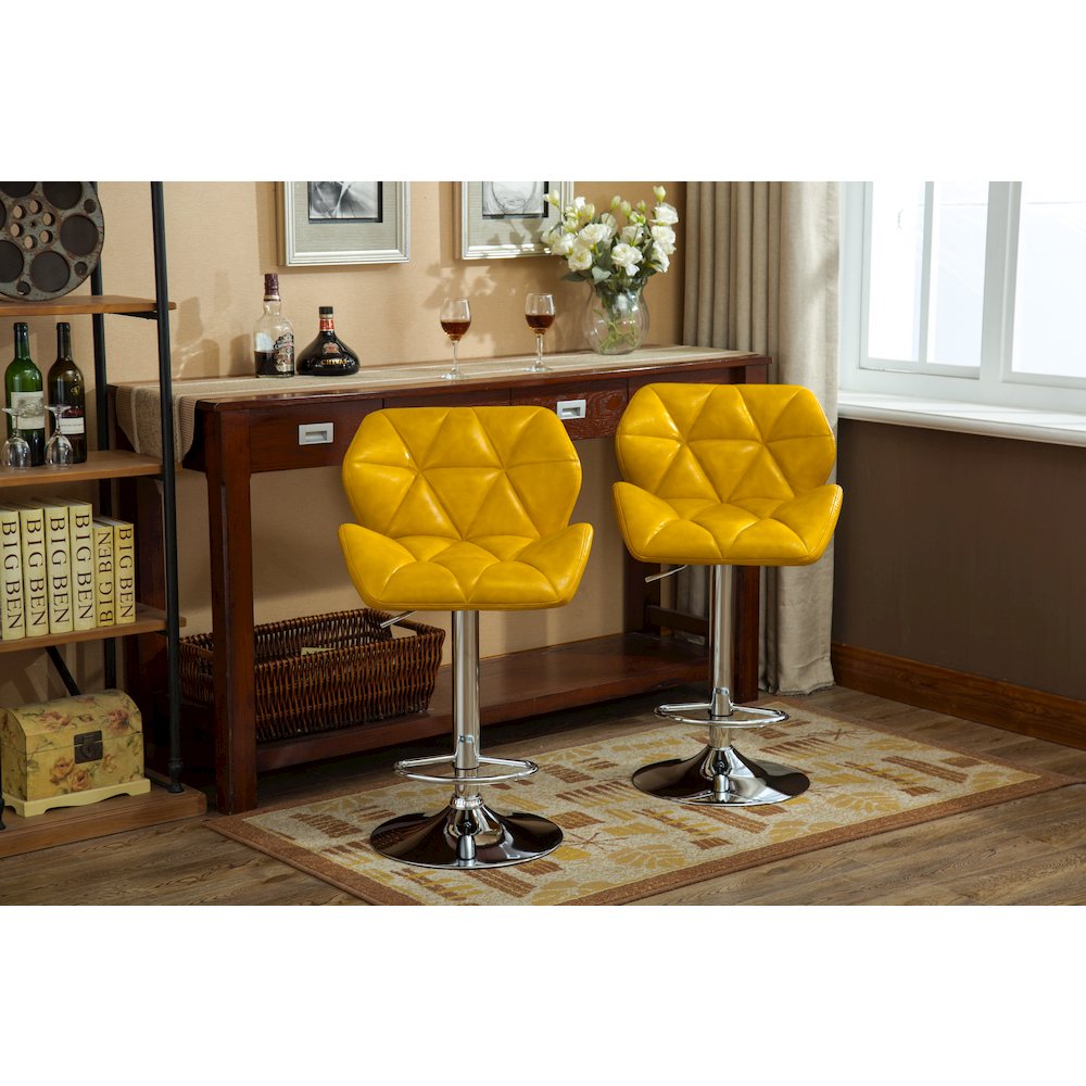 Glasgow Contemporary Tufted Adjustable Height Yellow Bar Stools, Set of 2. Picture 3