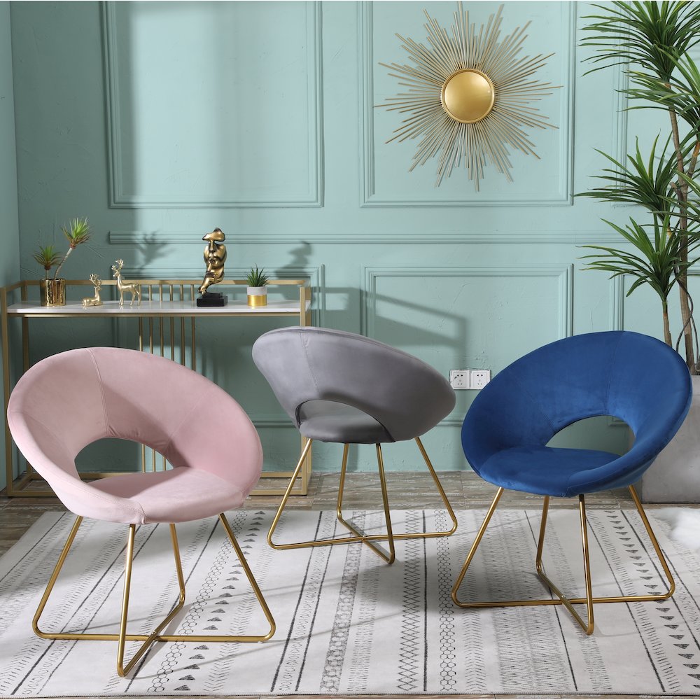 Slatina Pink Silky Velvet Upholstered Accent Chair with Gold Tone Finished Base. Picture 10