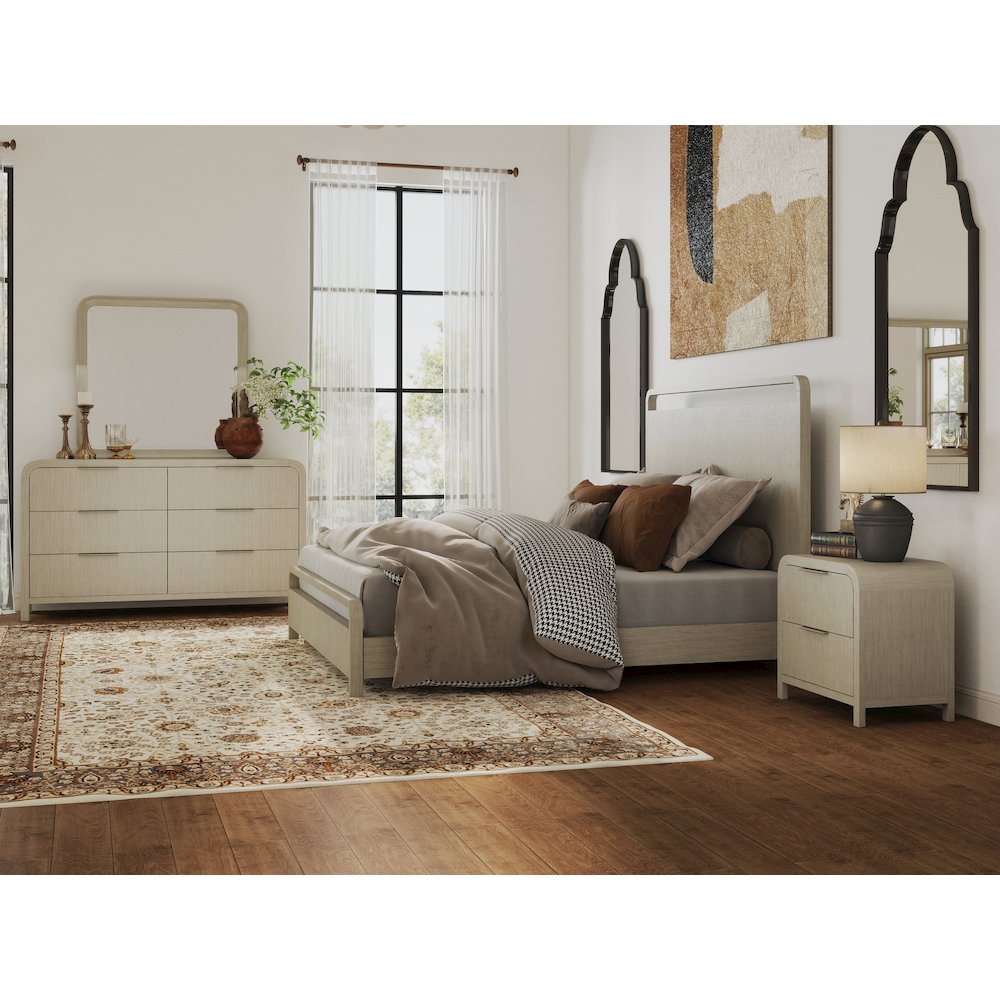 Tavari 4-PC Queen Bedroom Set with Bed, Dresser, Mirror, Nightstand, Light Gray. Picture 2