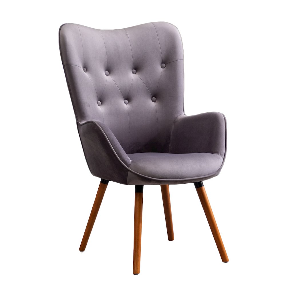 Doarnin Contemporary Silky Velvet Tufted Button Back Accent Chair, Gray. Picture 16