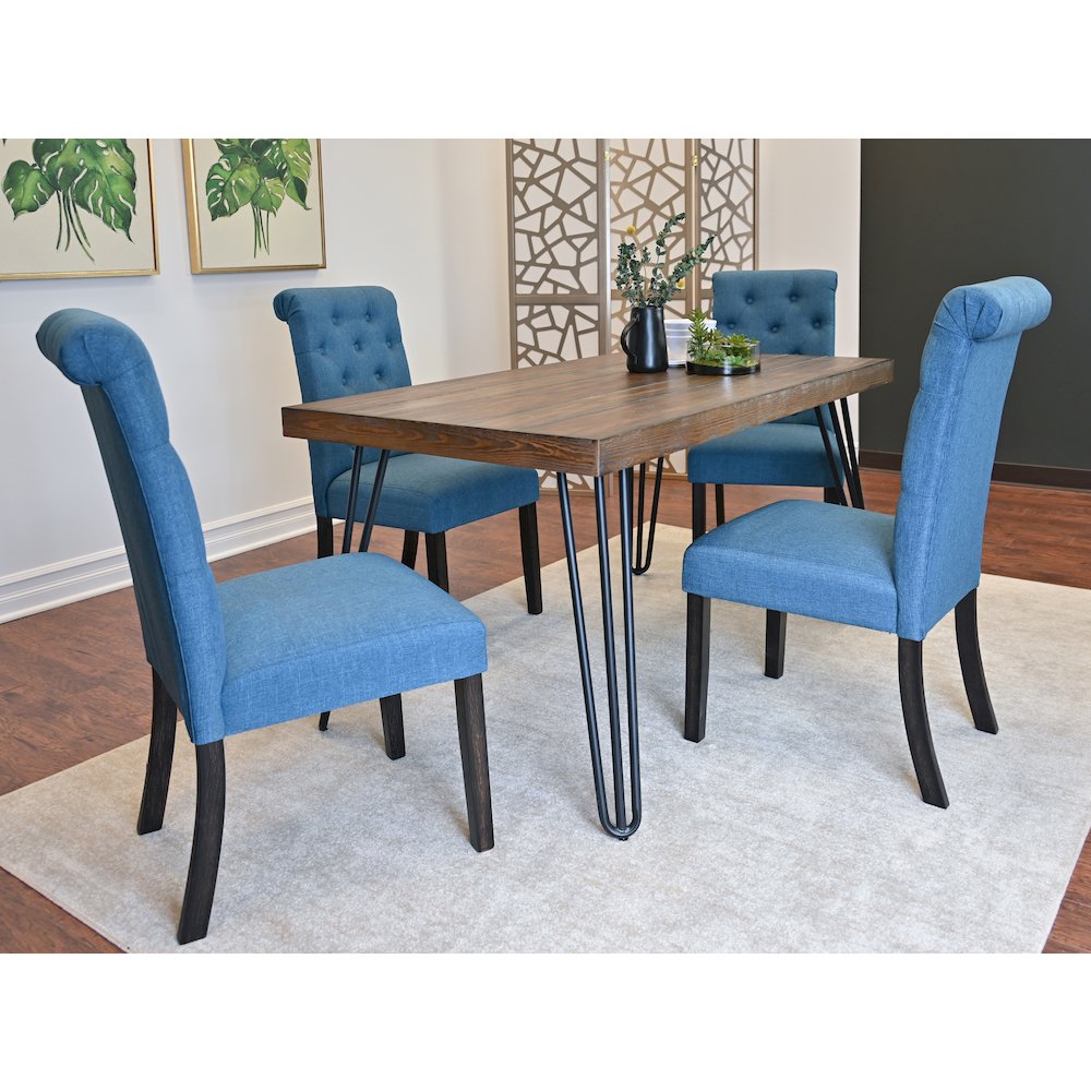 Ashford 7-Pc Dining Set, Hairpin Dining Table with 6 Chairs, Blue. Picture 5