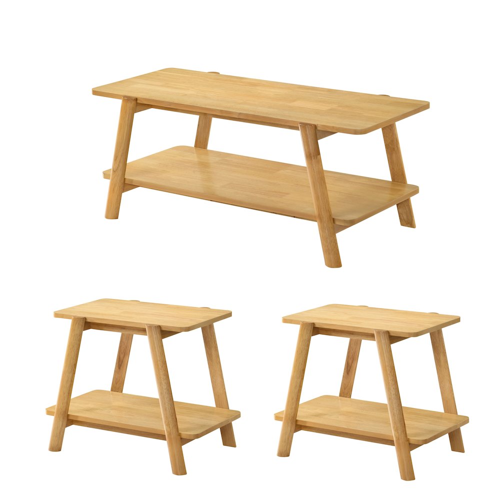3-Piece Coffee Table Set, Coffee Table and Two End Tables, Natural Oak Finish. Picture 1