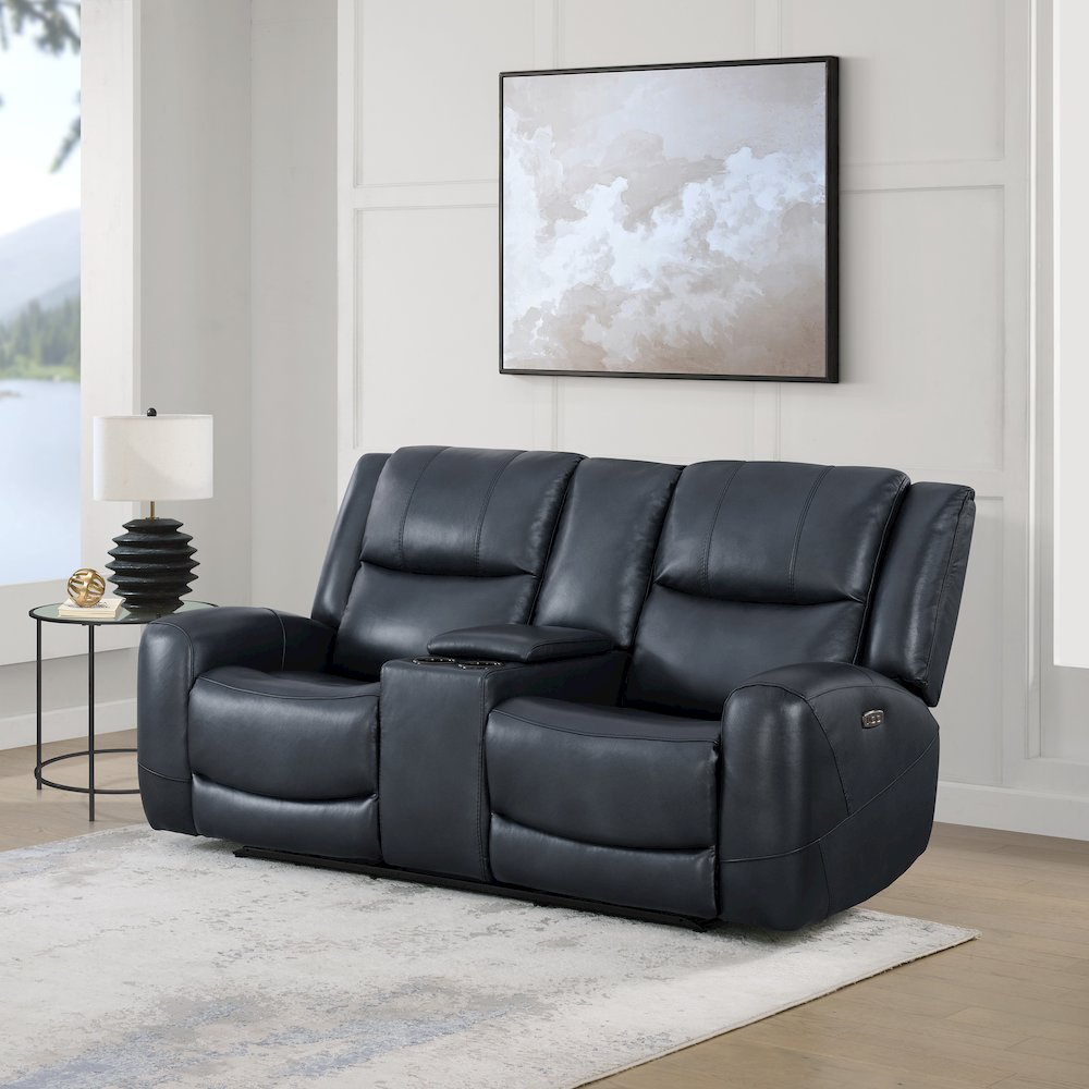 Cozura Leather Power Recling Sofa and Loveseat, Chesapeake Blue. Picture 5
