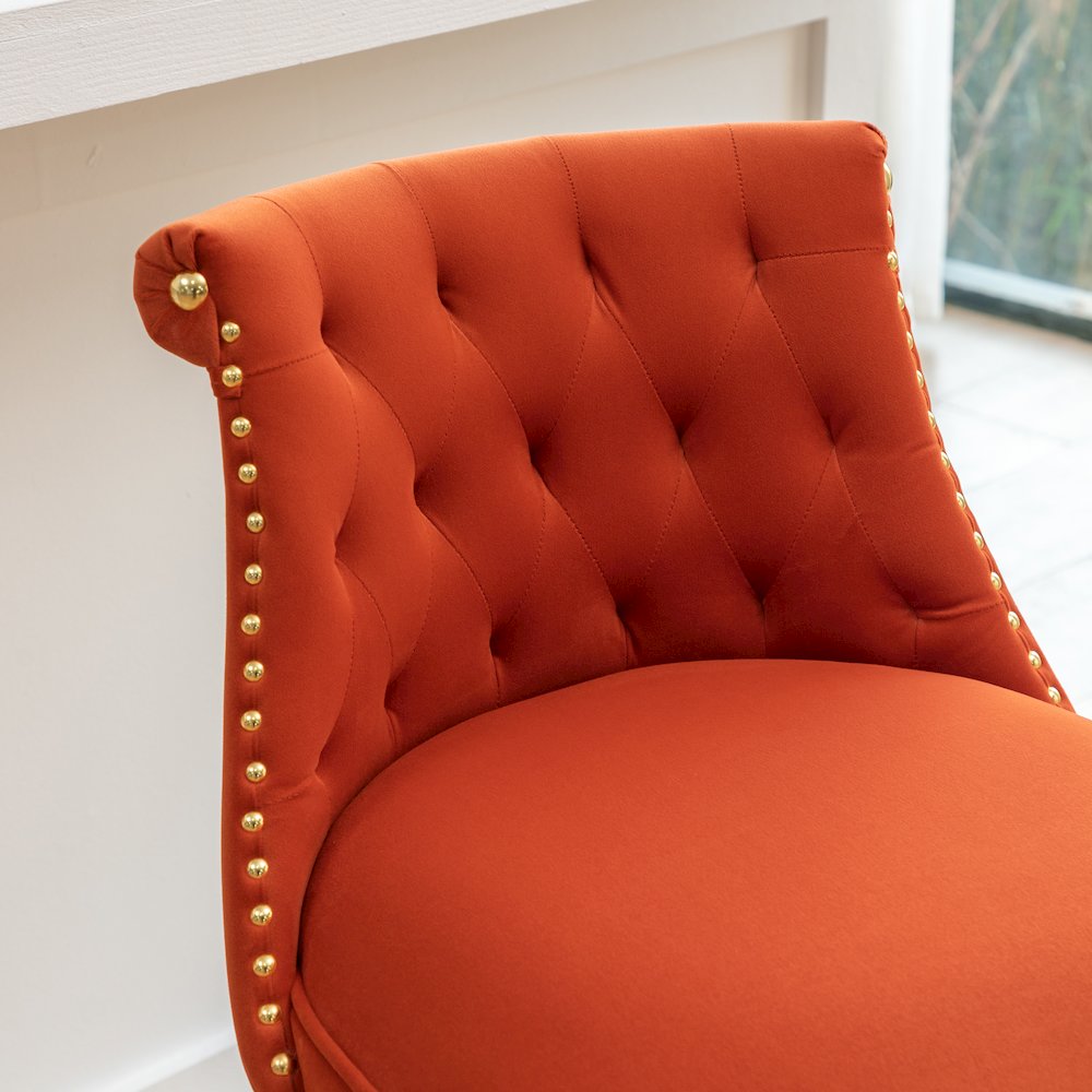 Elvara Set of 2 Button-Tufted Counter Stools with Nailhead Trim - Orange. Picture 9