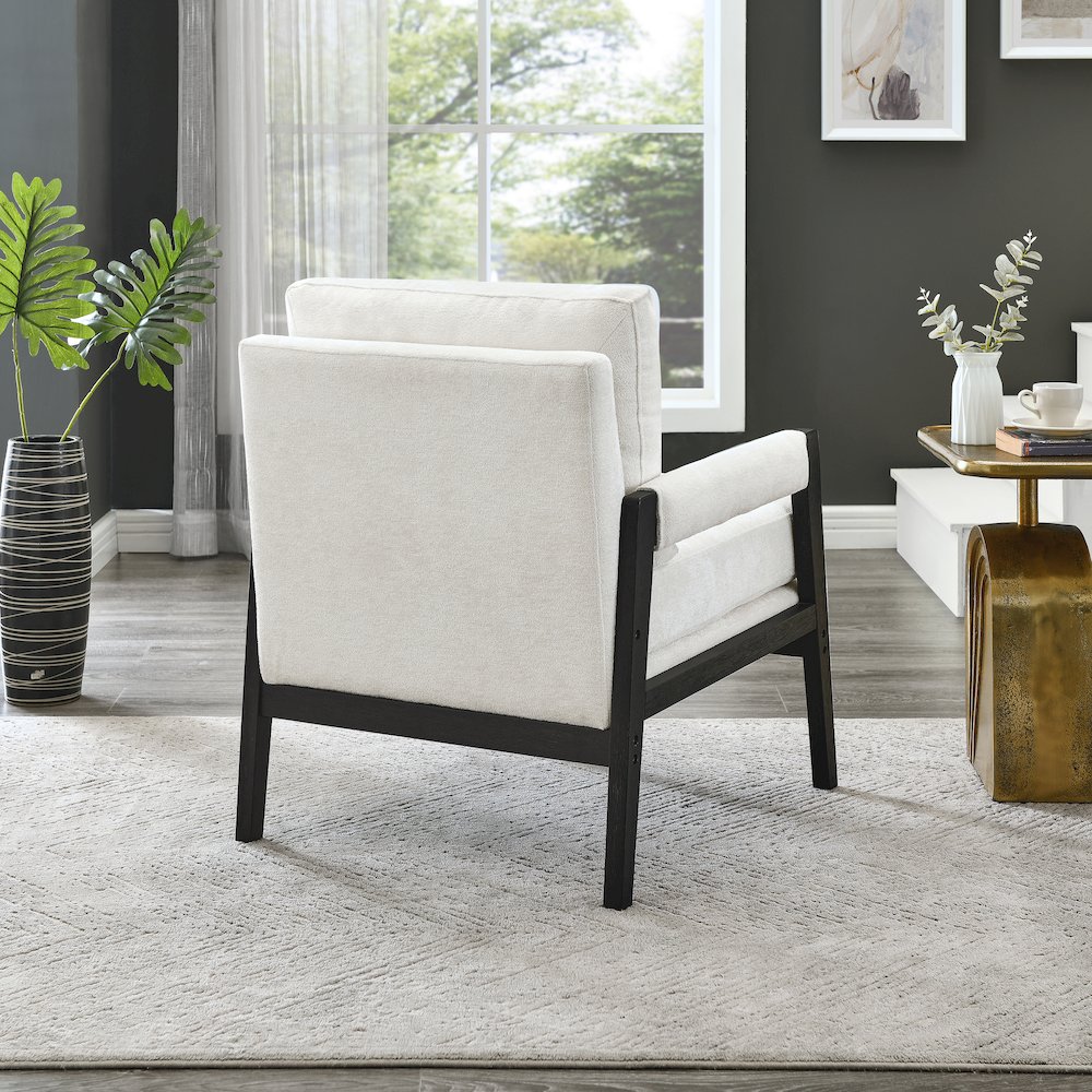 Kelly Mid-Century Modern Chenille Upholstered Accent Armchair, White. Picture 4