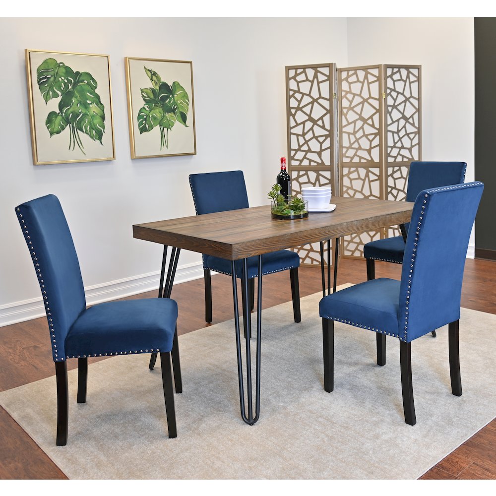 Ashzo 5-Pc Dining Set, Hairpin Dining Table with 4 Chairs, Blue. Picture 4