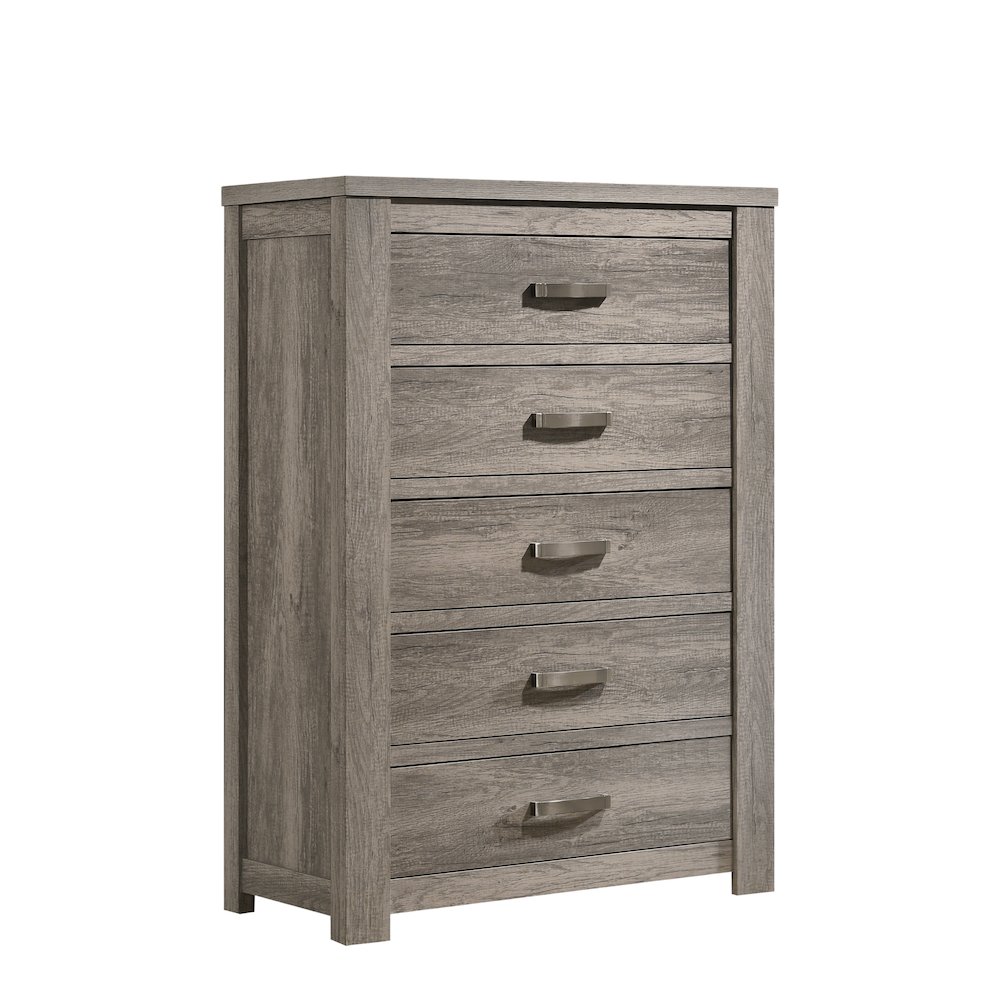 Floren Contemporary Weathered Gray Wood 5-Drawer Chest. Picture 1