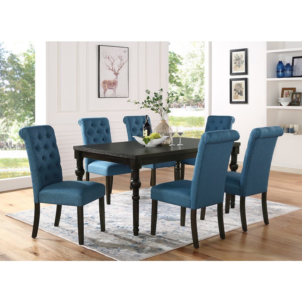 Leviton Urban Style Dining Set: Table and 6 Chairs, Blue. Picture 2