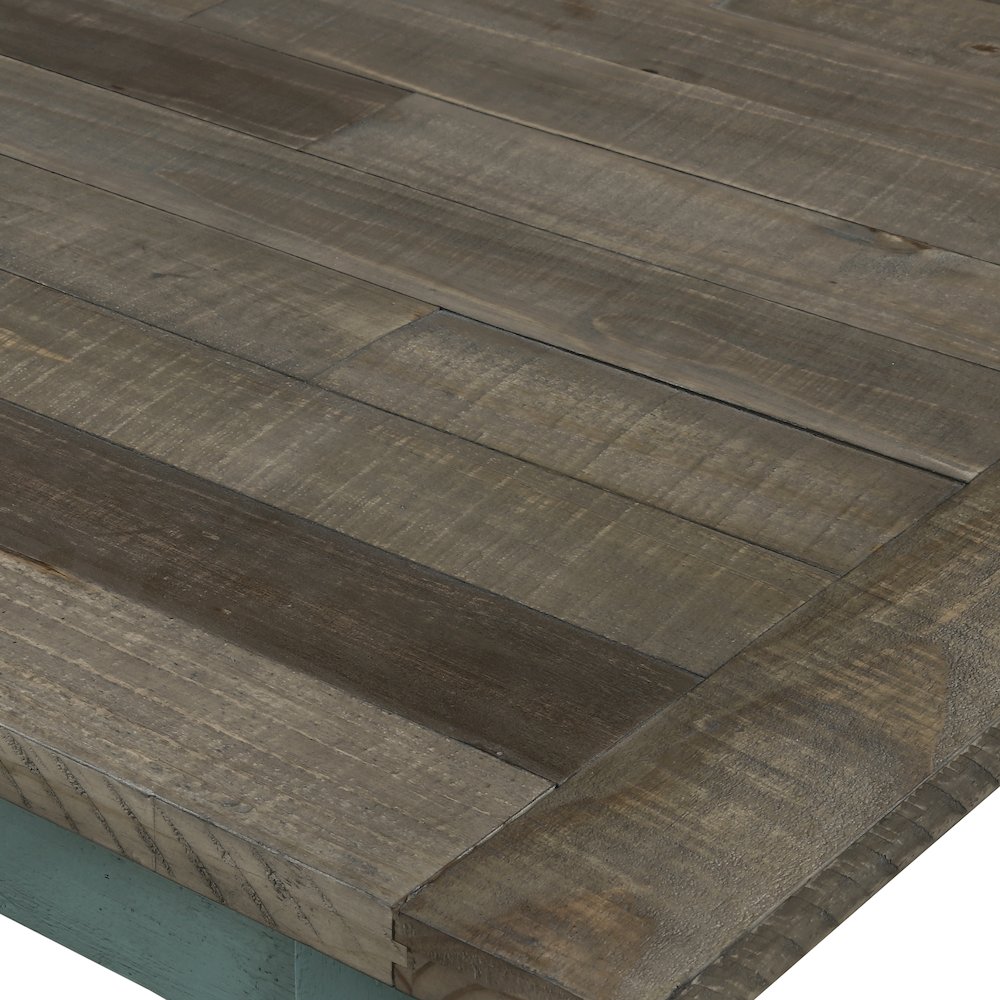 Prato Two-Tone Wood Dining Bench, Antique Blue and Distressed Oak. Picture 3