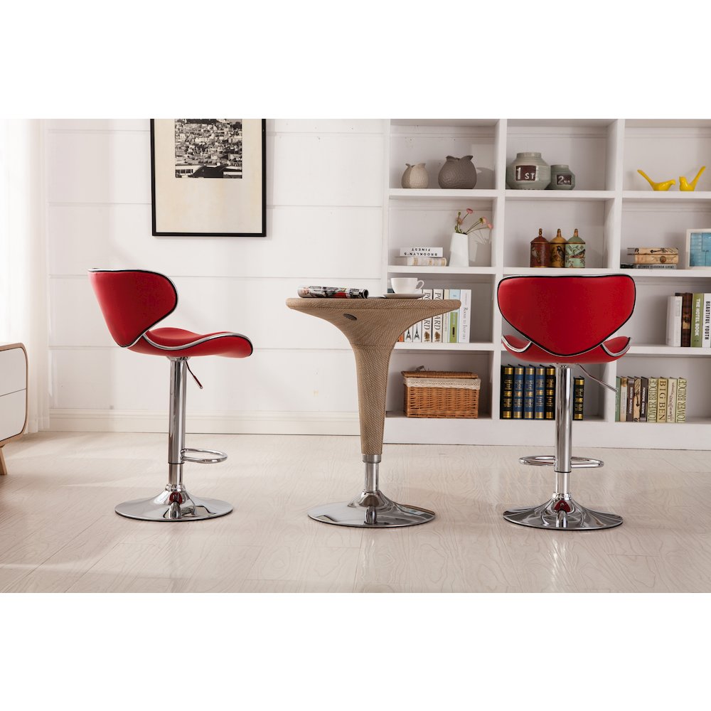 Masaccio Red Leatherette Adjustable Swivel Barstool Chrome Base, Set of 2. Picture 6