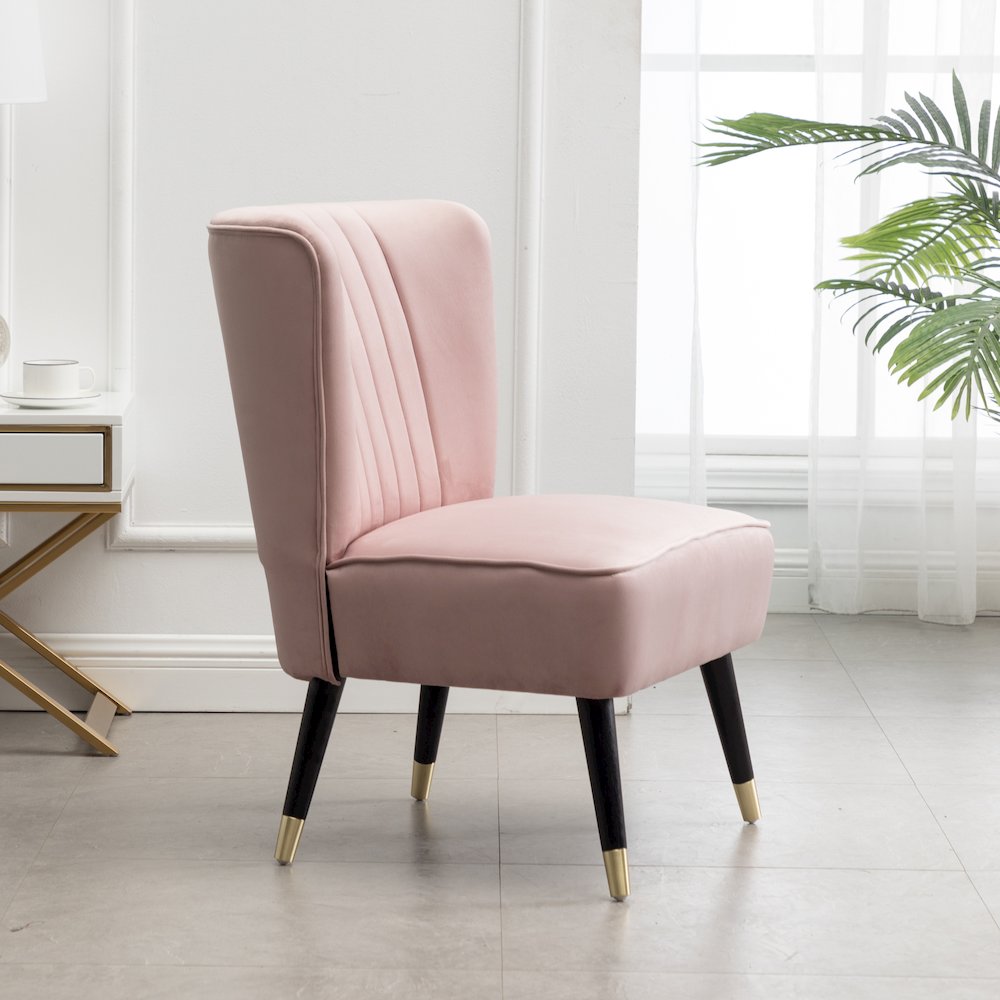Elon Contemporary Velvet Upholstered Accent Chair, Pink. Picture 3