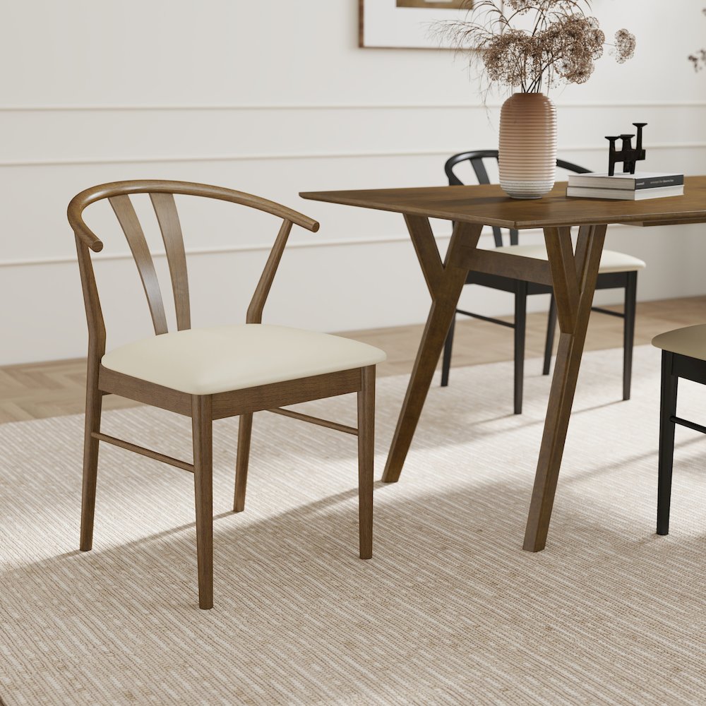 5-Piece Dining Set, Dining Table with 2 Walnut and 2 Black Wishbone Chairs. Picture 6