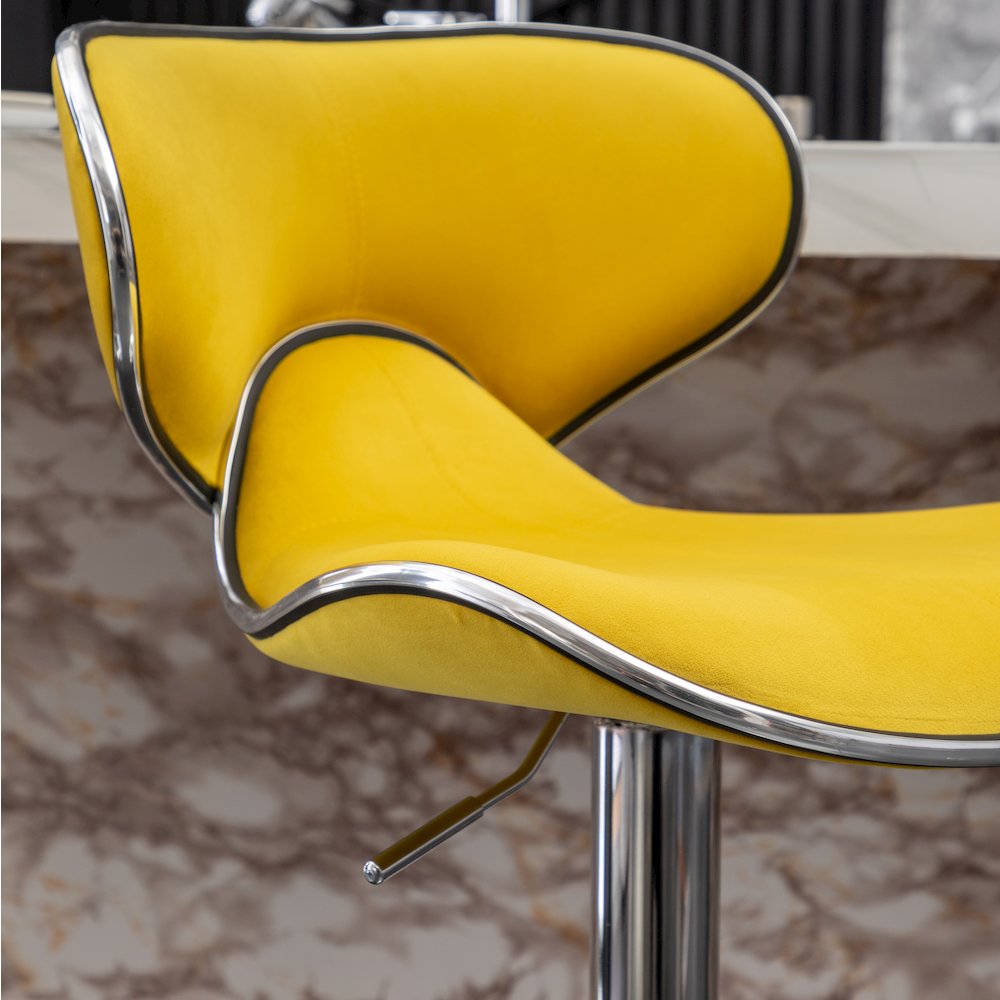 Masaccio Velvet Upholstered Adjustable Swivel Barstool, Set of 2, Yellow. Picture 13