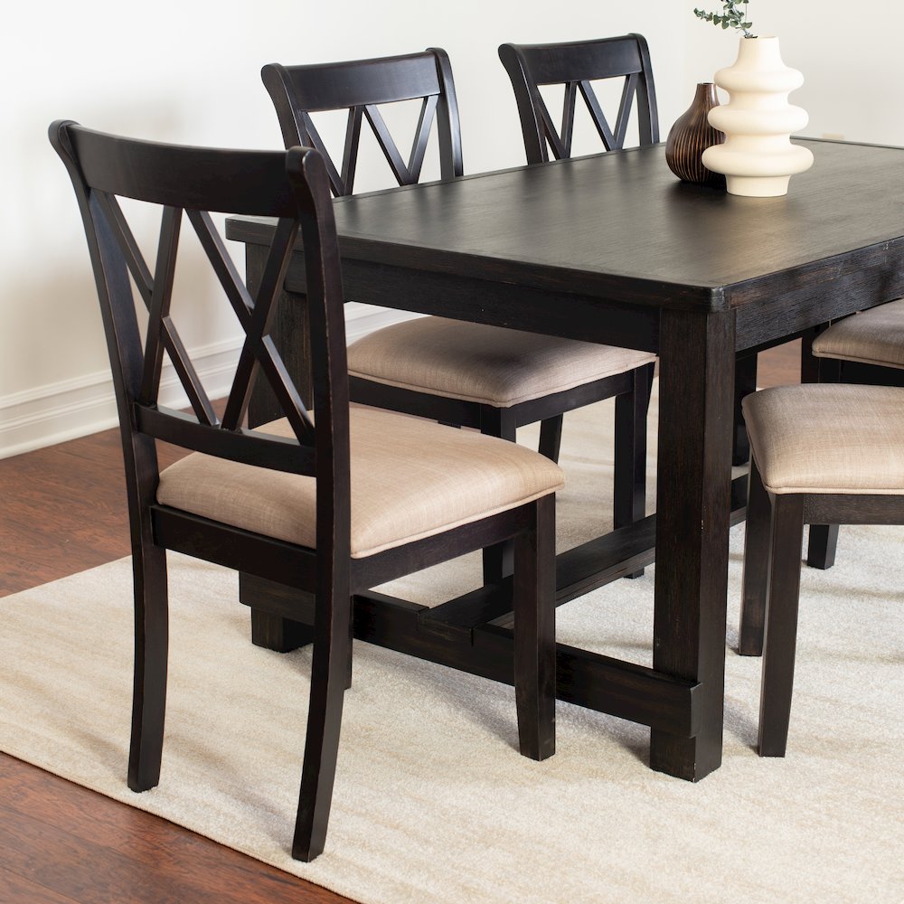 Hensfield 7-Piece Dining Set, Dining Table with 6 Cross-back Chairs, Rich Black. Picture 3