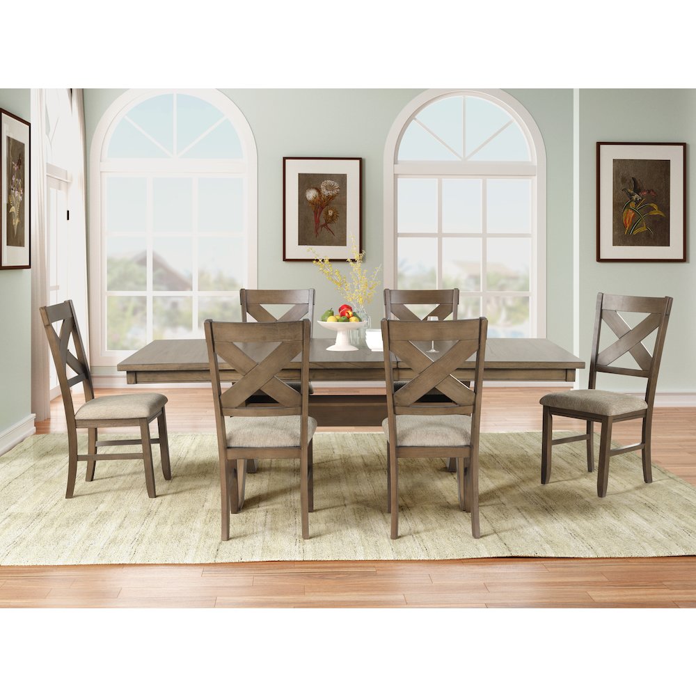 Raven Wood 7-PC Dining Set, Extendable Table with 6 Chairs, Glazed Pine Brown. Picture 2