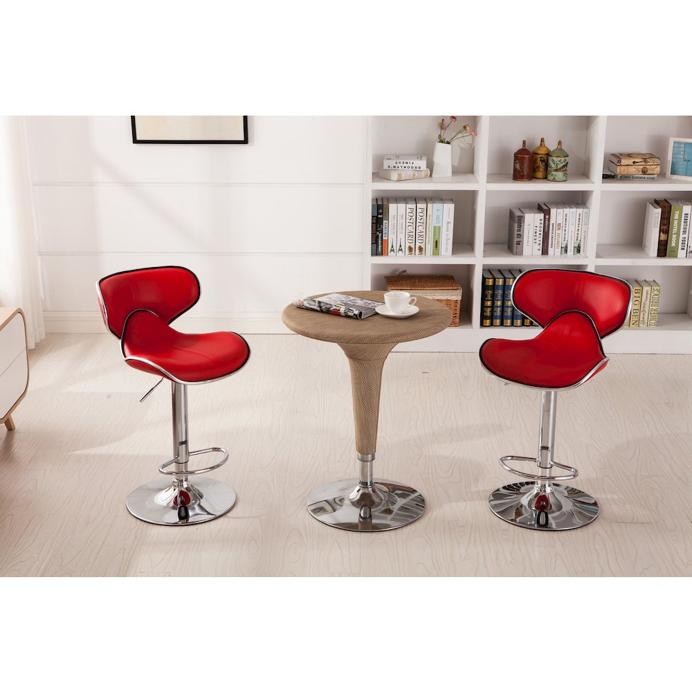 Masaccio Red Leatherette Adjustable Swivel Barstool Chrome Base, Set of 2. Picture 7