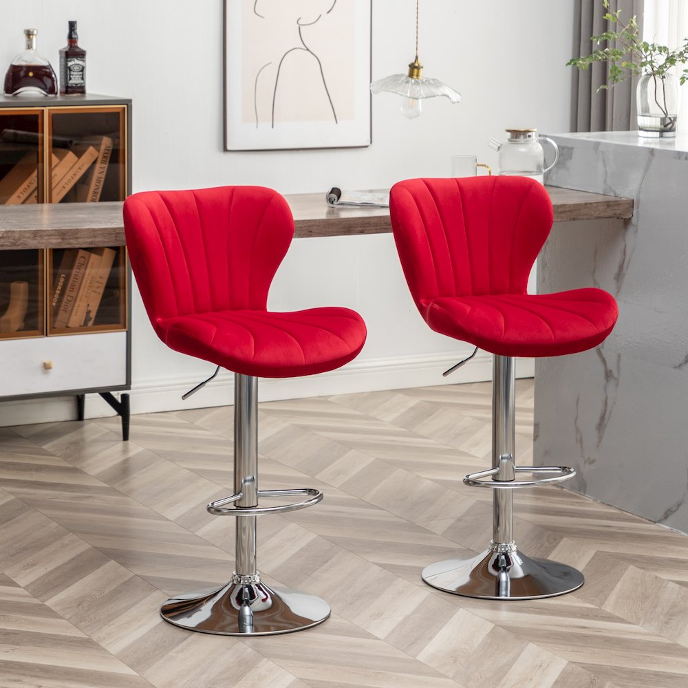 Ellston Upholstered Adjustable Swivel Barstools in Red, Set of 2. Picture 8