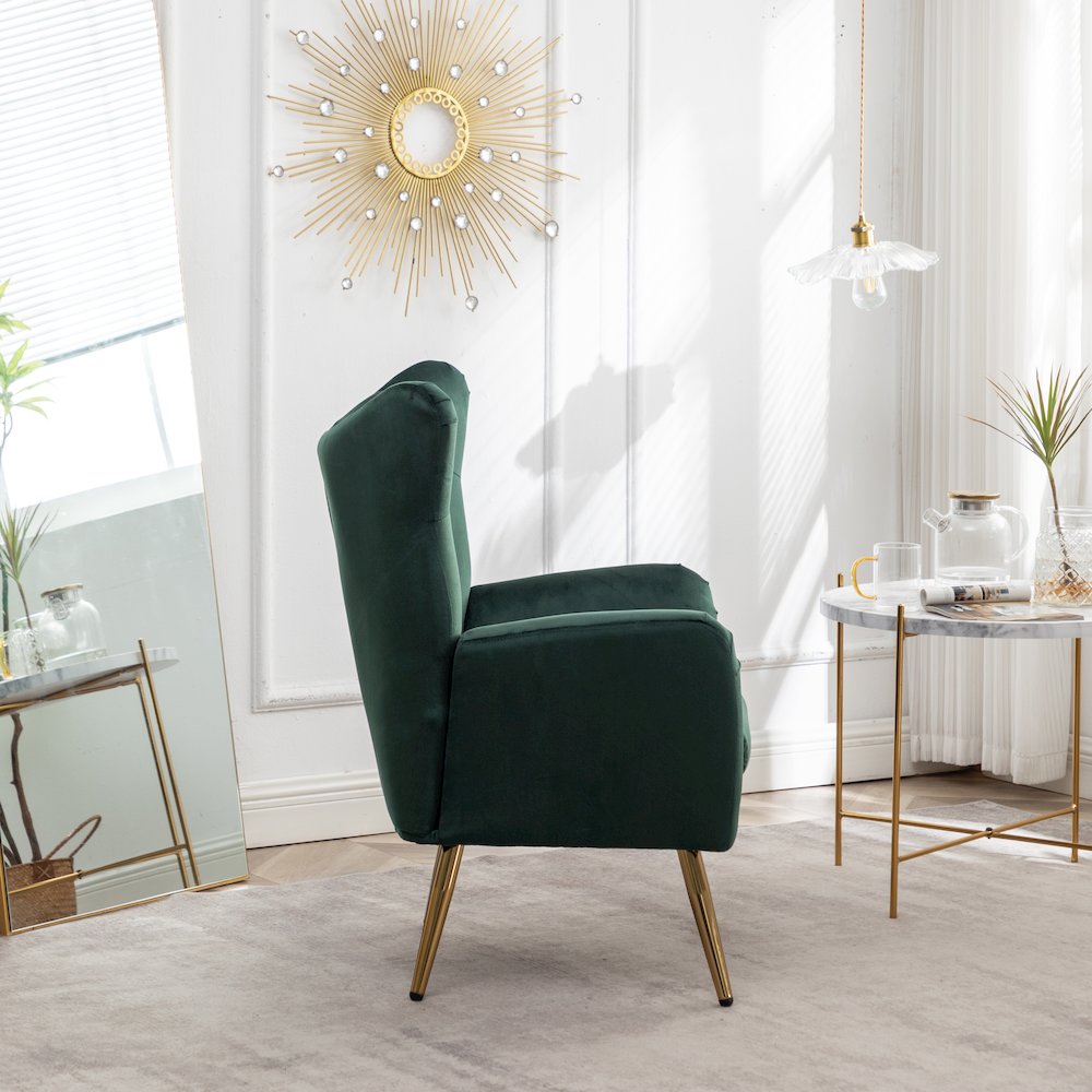 Sovarol Velvet Button-Tufted Wing Back Accent Chair, Green. Picture 6
