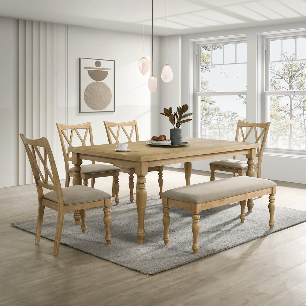 Verta Solid Wood Leg Dining Table with Oak Veneer Top and Turned Legs. Picture 9