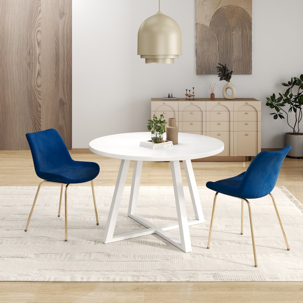 Avant 3-Piece Round Dining Set, Trestle Dining Table with 2 Side Chairs, Blue. Picture 3