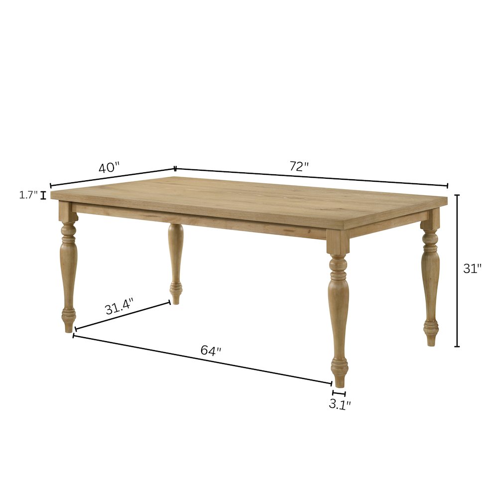 Verta Solid Wood Leg Dining Table with Oak Veneer Top and Turned Legs. Picture 8