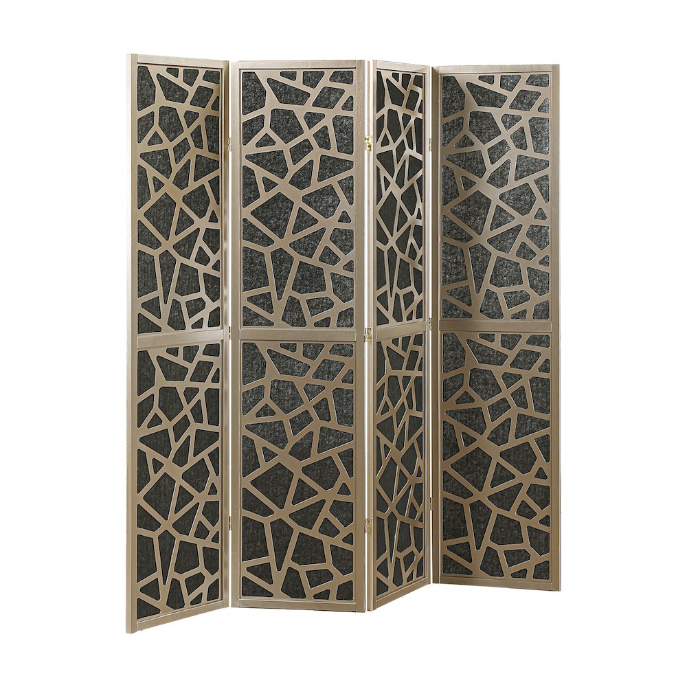 4-Panel Wood Room Divider, Folding Portable Partition Screen, Black and Gold. Picture 1