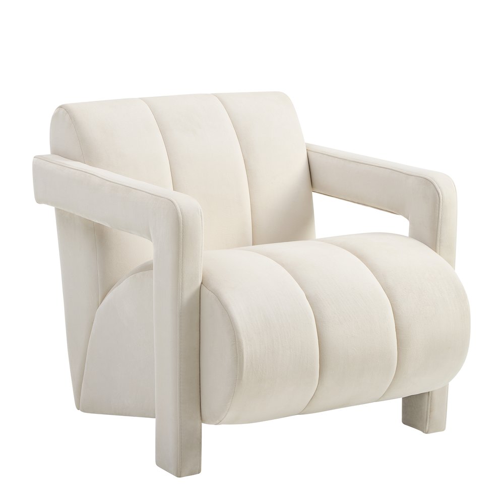 Velmor Contemporary Velvet Accent Armchair, Ivory. Picture 1