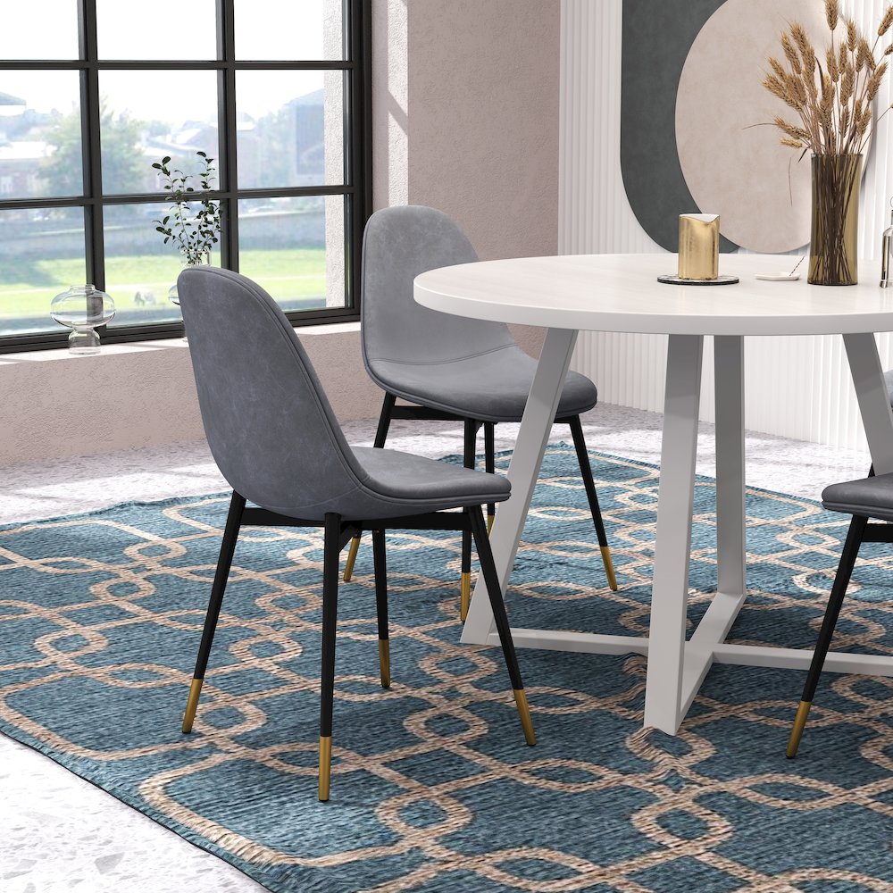 Evatt 5-Piece Round Dining Set, Trestle Round Table with 4 Stylish Chairs, Gray. Picture 9