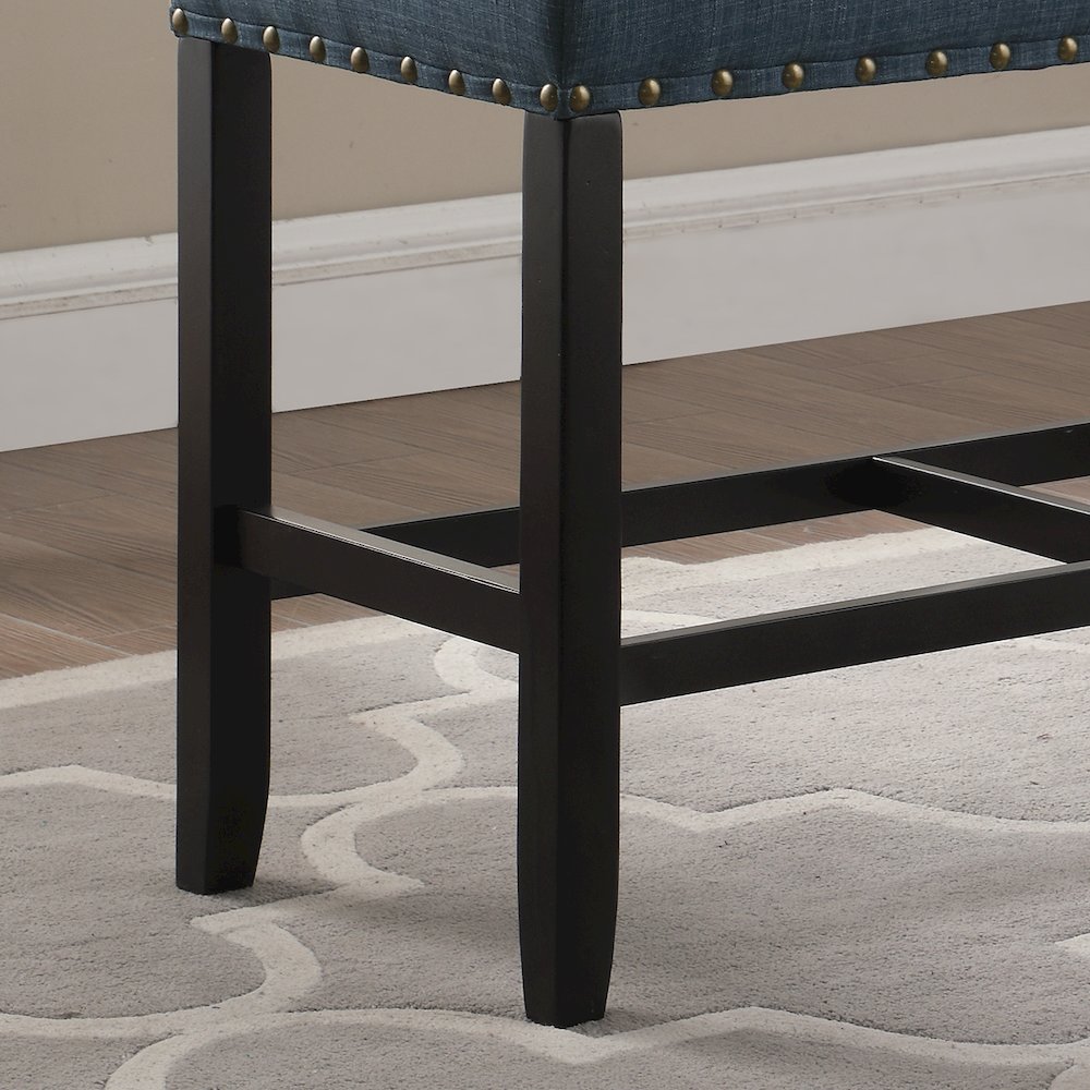 Biony Blue Fabric Counter Height Dining Bench with Nailhead Trim. Picture 4