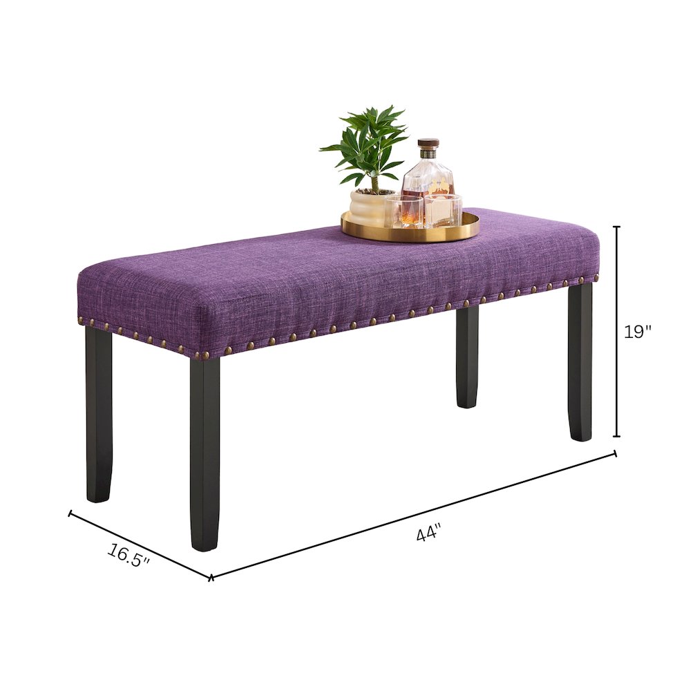Biony Fabric Dining Bench with Nailhead Trim, Purple. Picture 5