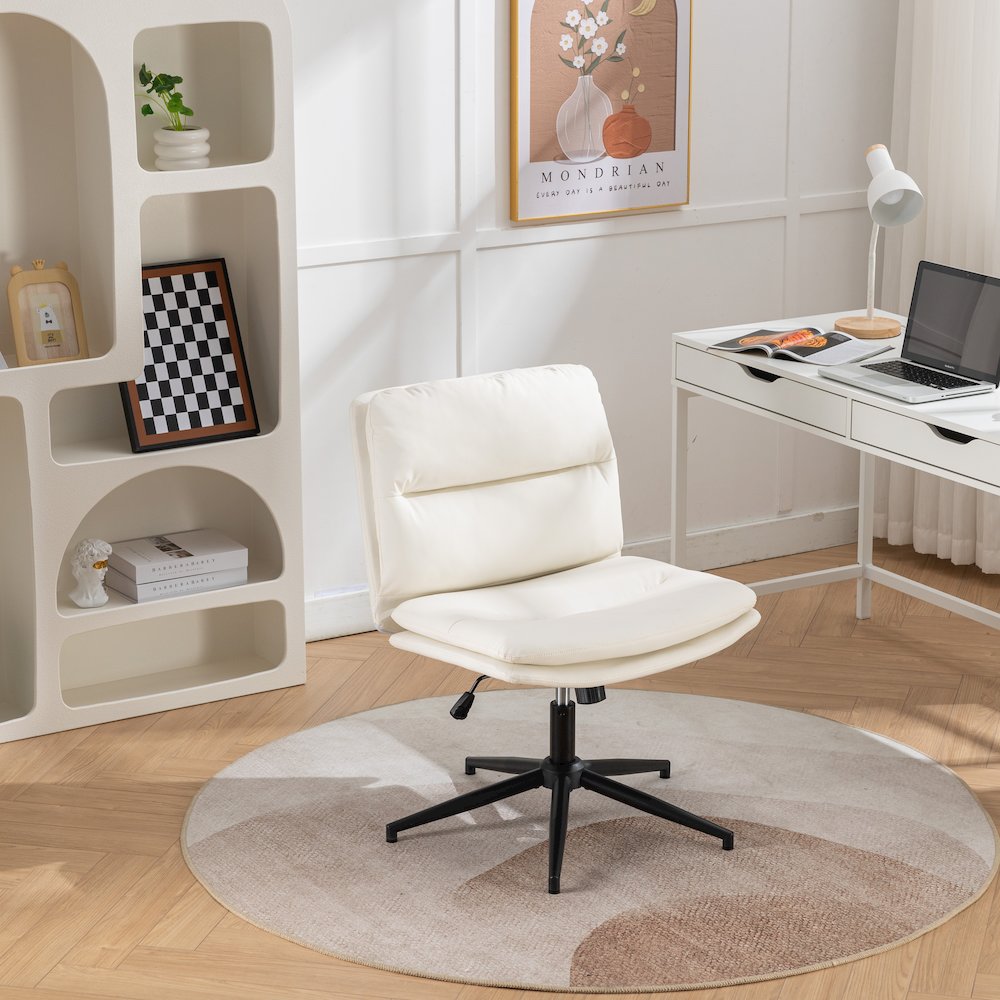 Bizerte Adjustable Swivel Criss Cross, Wide Seat Office or Vanity Chair, White. Picture 6