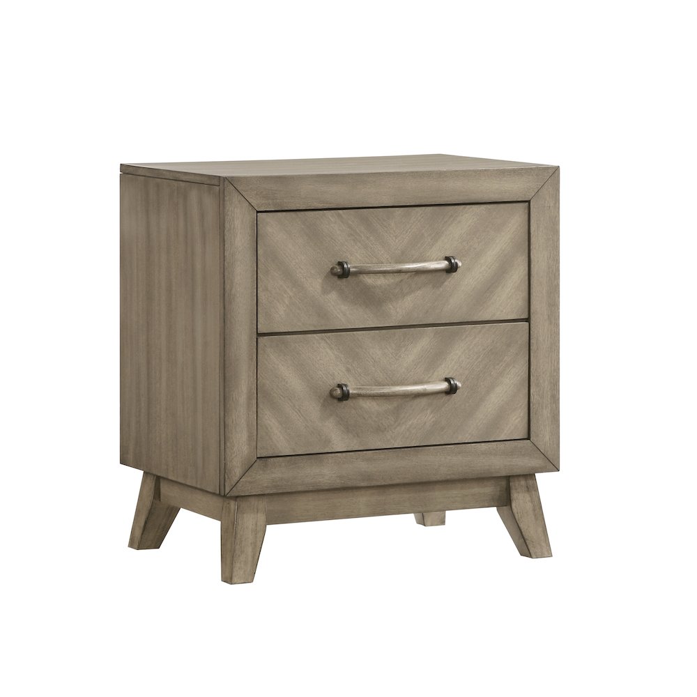 Wood Bedroom Set: Queen Bed, Dresser, Mirror, Nightstand in Weathered Sand. Picture 13