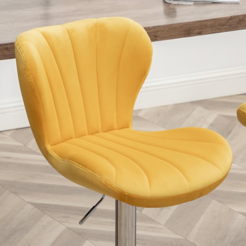 Ellston Upholstered Adjustable Swivel Barstools in Yellow, Set of 2. Picture 10