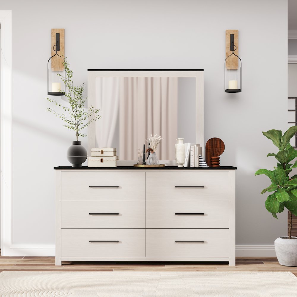 Realynn 6-Drawer Bedroom Dresser with Mirror, Off-White Finish. Picture 3