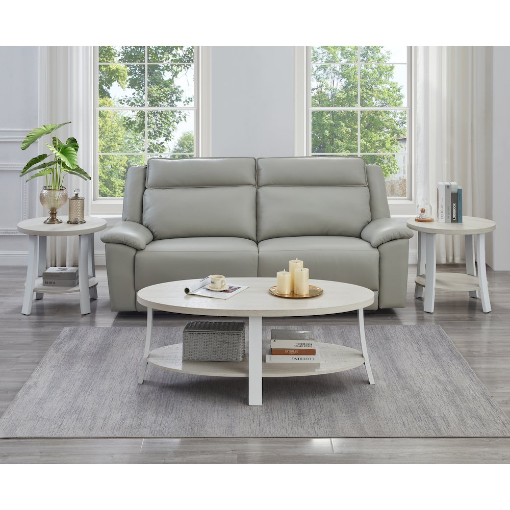 Anze Contemporary Oval Wood Shelf 3-Pc Coffee Table Set in White Finish. Picture 3