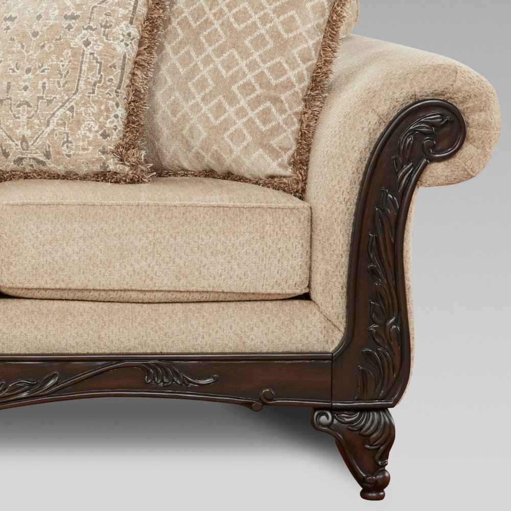 Hernen Carved Wood Frame Sofa, Emma Wheat. Picture 5