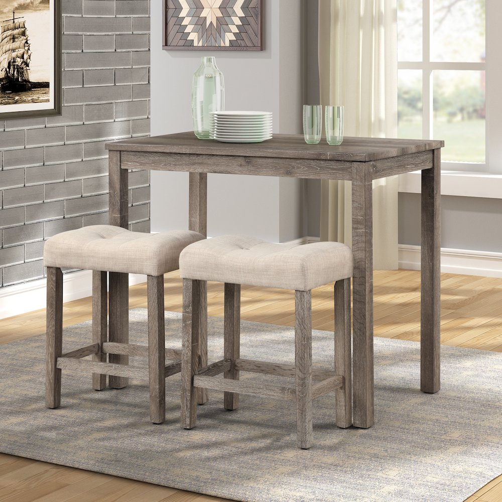 Sora Button Tufted Counter Height Saddle Stool, Set of 2, Taupe. Picture 4