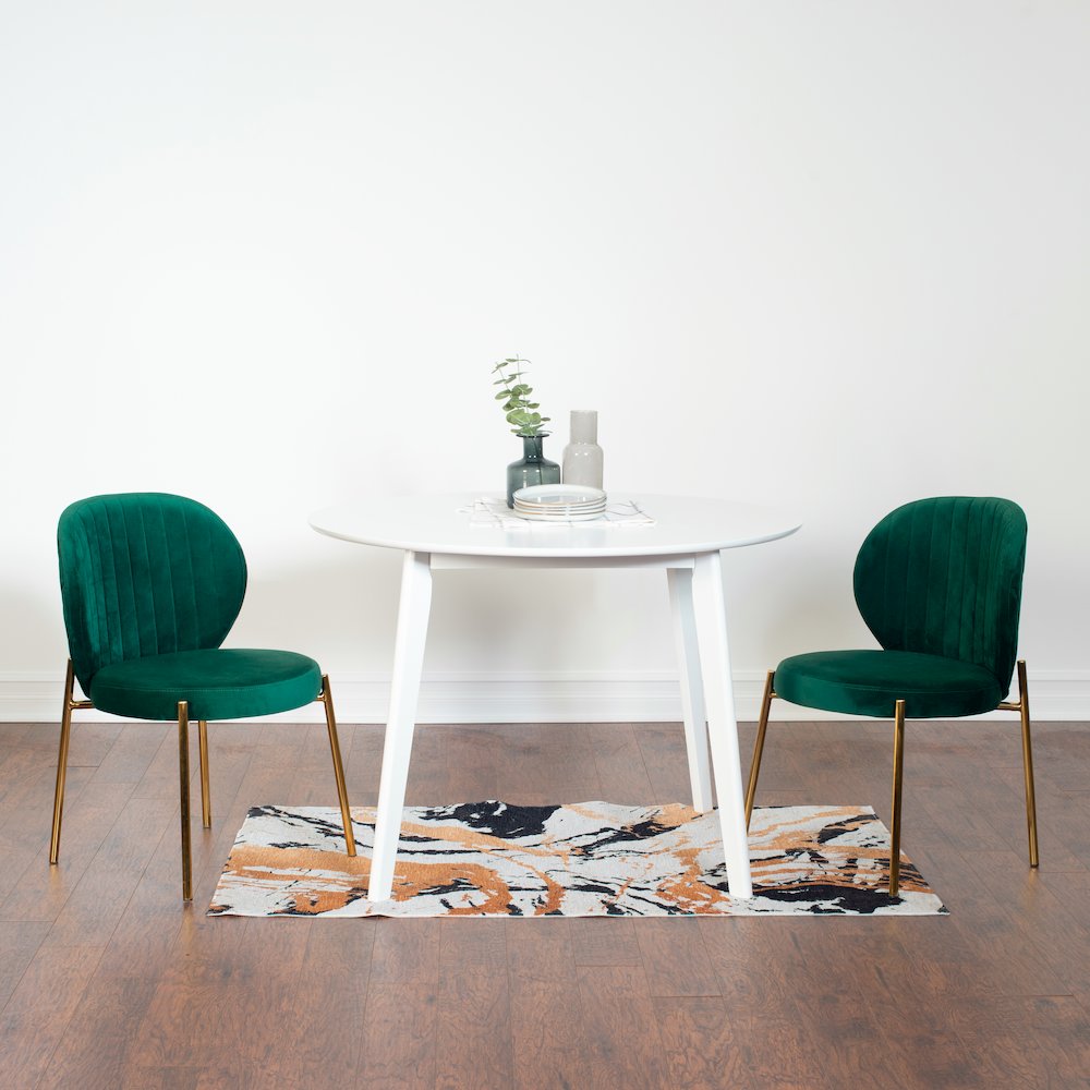 Amoa Contemporary 3-Pc Dining Set, White Round Dining Table and 2 Chairs, Green. Picture 1