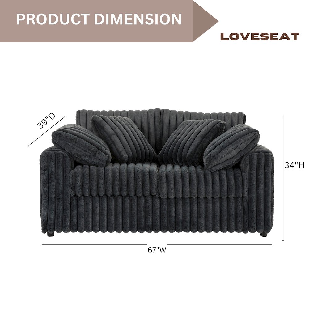 Belvoir 3-Piece Living Room Set, Sofa Loveseat and Ottoman, Charcoal. Picture 14