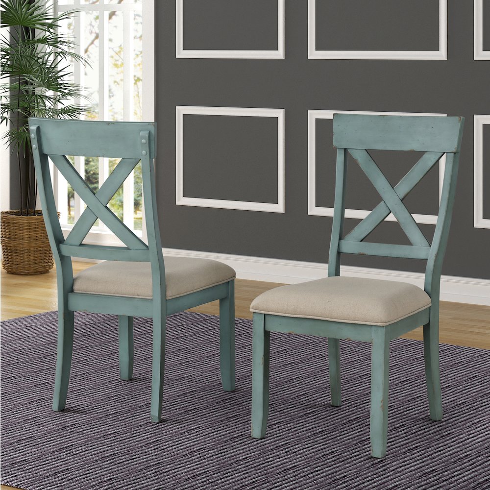 Prato Two-Tone Wood Cross Back Upholstered Dining Chairs, Set of 2. Picture 3