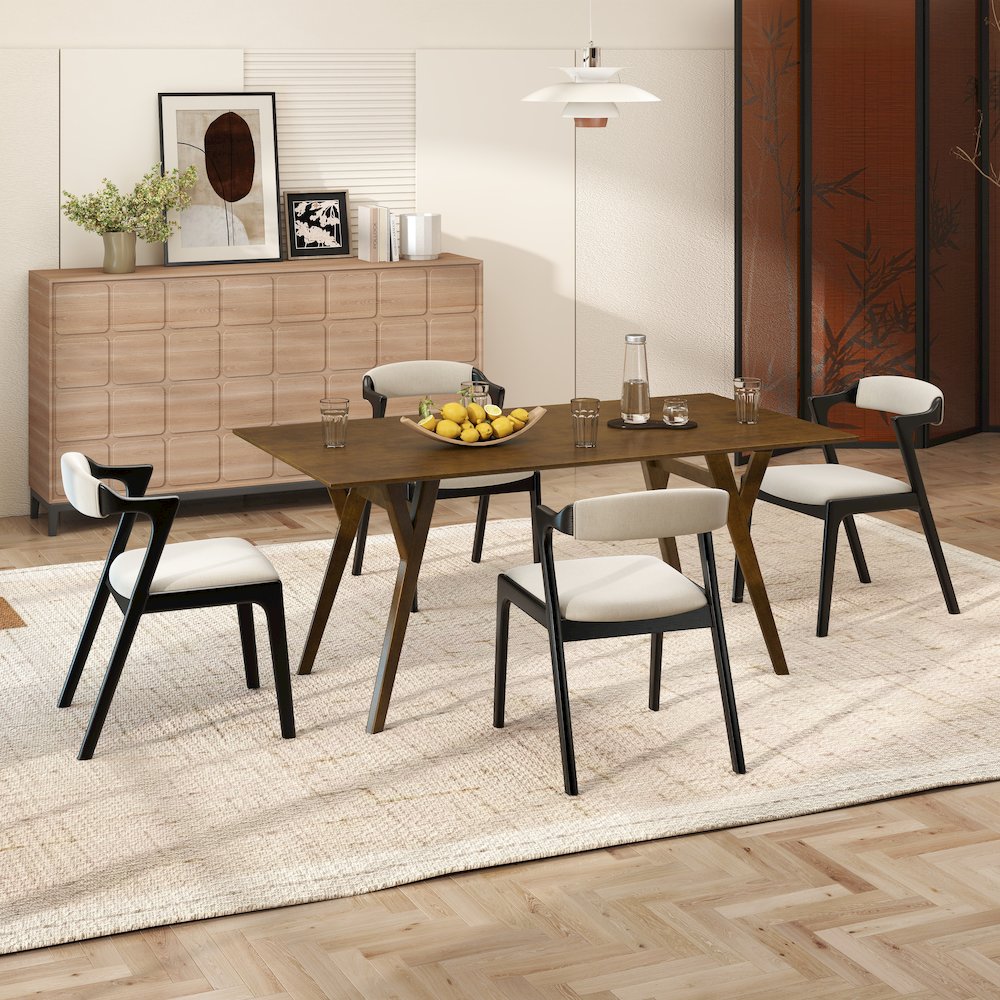 Modern 5-Piece Dining Set, Walnut Finished Dining Table with 4 Black Chairs. Picture 4