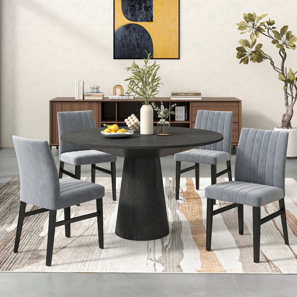 Butler 5-Piece Round Dining Set, Pedestal Dining Table with 4 Side Chairs, Gray. Picture 2