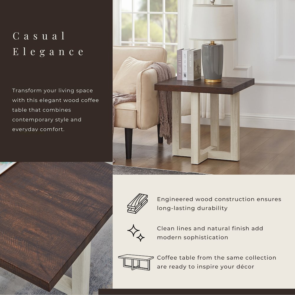 Luno Contemporary End Table, Walnut and White. Picture 4
